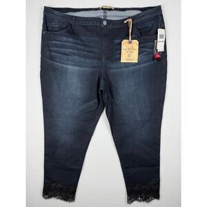 NEW Democracy Jeans Womens 22W High‎ Rise Ankle Skinner Dark Denim Black Lace